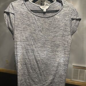 Market & Spruce Navy and White Striped Cap-Sleeve Tee